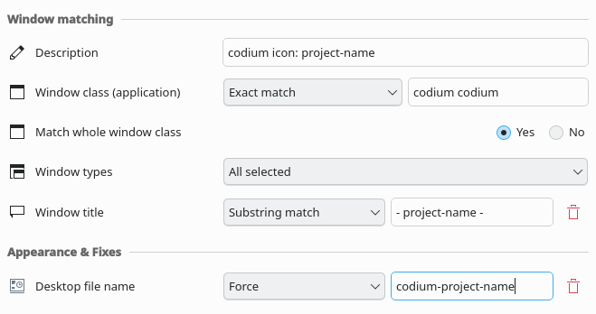 screenshot of KWin rule